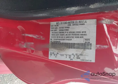 1998 Ford Mustang from USA, damaged, VIN 1FAFP4042WF194039